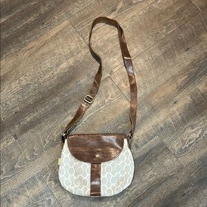 JOYN brown leather Crossbody shoulder Bag Purse Geometric print